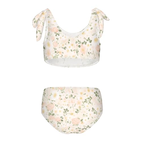 Beautiful Vintage Pattern Bouquets Girl 2 Piece Kids Bikini Set Quick-Dry Bathing Suit Swimwear Cute Shoulder Strap2