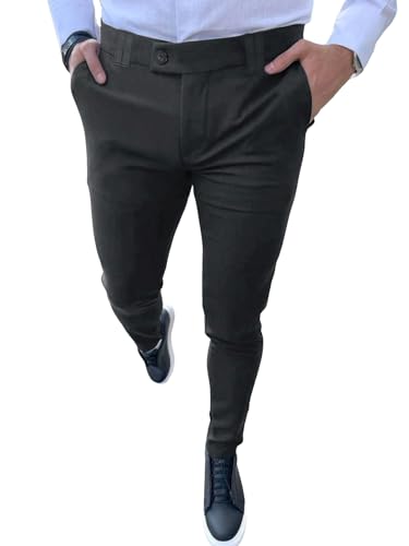 WDIRARA Men's Dress Pants Slim Fit Skinny Suit Pants Business Pants with Pocket