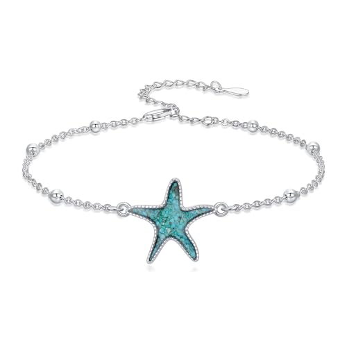 Tobillera de plata de ley 925 HPQQ con diseño marino ajustable para mujer