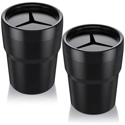 FIOTOK Car Trash Can with Lid, Mini Auto Garbage Can Leakproof Vehicle Trash Bin Fits Cup Holder in Console or Door for Automotive Car, Home, Office, Kitchen, Dinning Room 2 Packs Cover