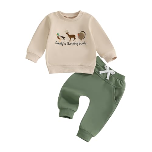 Bagilaanoe Fall Toddler Baby Boy Outfit Daddy’s Hunting Buddy Long Sleeve Shirt Pullover Sweater Top Jogger Pants Set