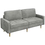 Yaheetech 2-Sitzer Sofa, Samt-Sofa mit Metallbeinen Modernes 2er Gästesofa Polstersofa Schlafcouch für kleine Räume/Wohnzimmer/Schlafzimmer/Gästezimmer 173,5×76×84 cm LxBxH Grau