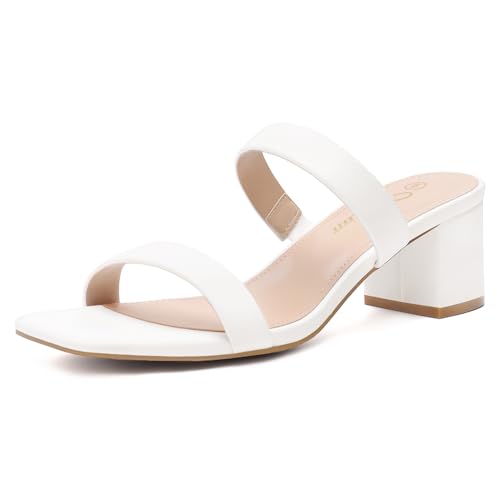 Athlefit White Heels for Women Summer Two Strap Peep Toe