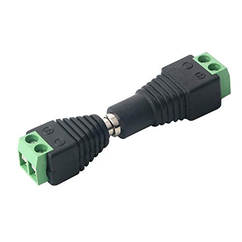 FULARR 24Pcs Professional 5.5 X 2.1mm DC Screw Terminal Plug Connector, Barrel 12V DC Power Jack Connector Adapter, 12 Pairs 2 Pin Male Plug & Female Socket Set, for CCTV Camera LED Strip –– Green