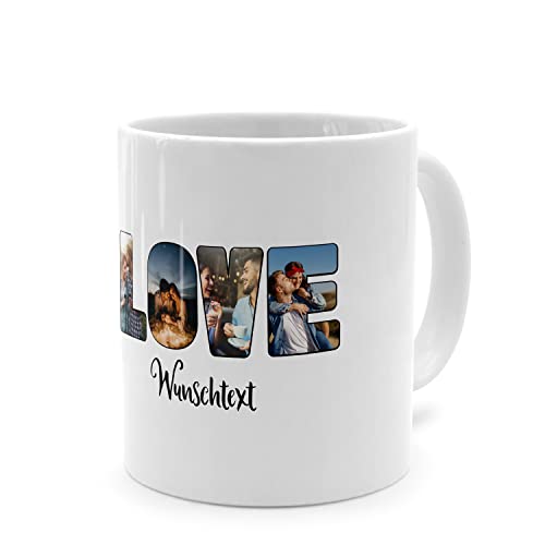PhotoFancy® - Fototasse 'Love' - Personalisierte Tasse mit eigenem Foto und Text selbst gestalten - Weiß