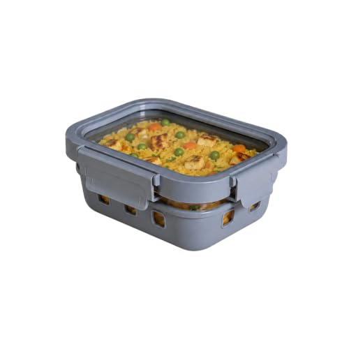 Image of Griplok Glass Lunch Box 370ml with Leakproof Lid, Borosilicate Food Storage Container with Silicone Sleeve, Gasket, Microwave /Dishwasher Safe, Anti-Slip Grip for Meal Prep (Glacier Blue)