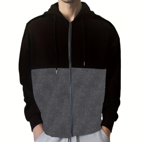 Sweatshirts for Men Fashion Color Block Hoodies Big and Tall Active Sports Zip Up Jacket Fall Winter Hooded Tops