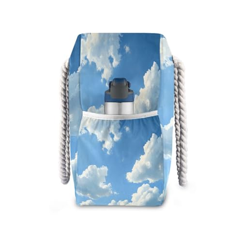 Blue Sky Clouds (1) Beach Bag & Travel Tote Bag Large Sandproof with Zipper Closure, Wet Pouch for Swim Gym Travel, Lightweight Foldable Outdoor Bag3
