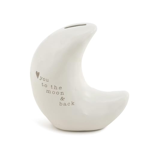 DEMDACO Love You to The Moon Glossy White 6 x 6 Stoneware Ceramic Piggy Money Bank