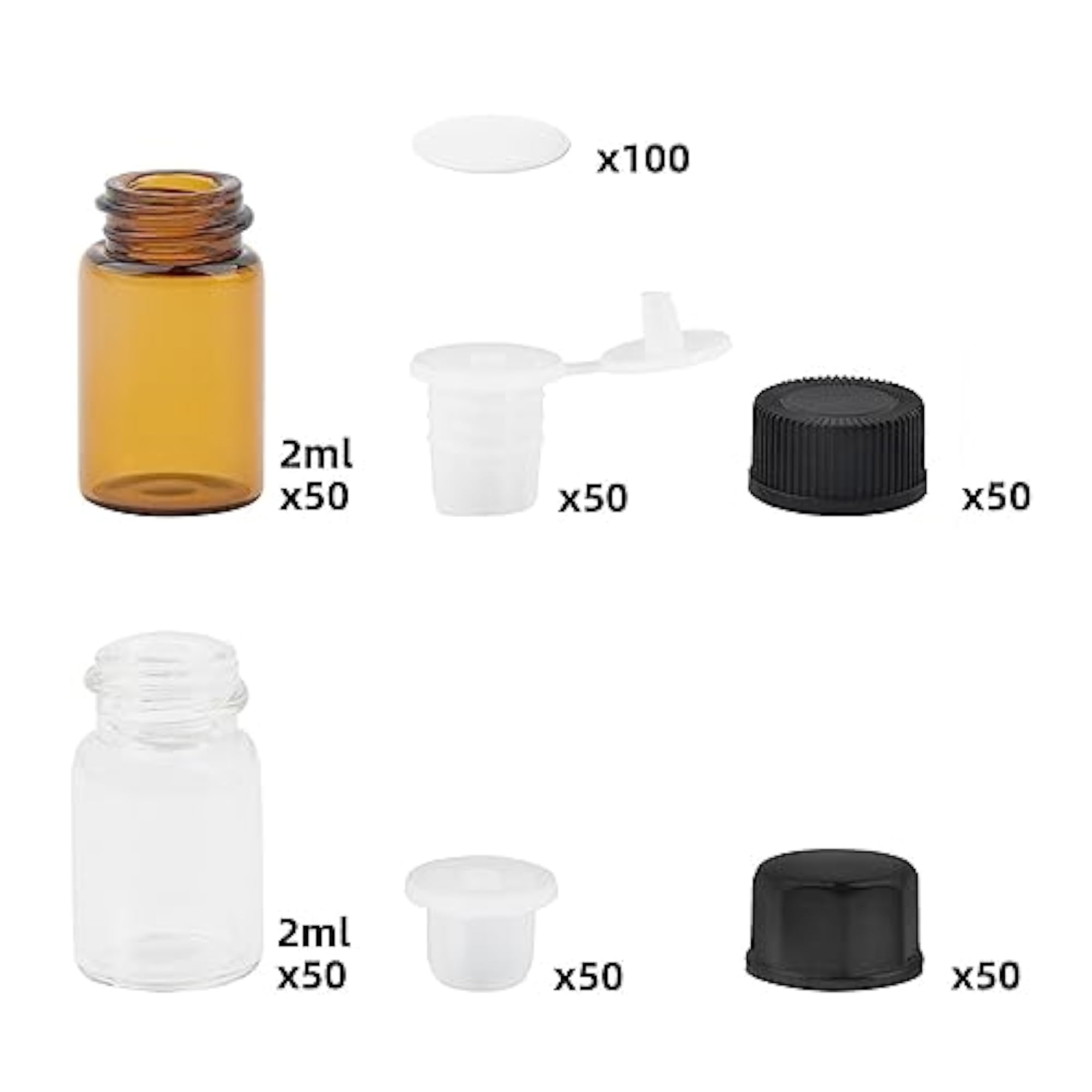 Essential Bottles Cosmetic Oils, 100x Glass Vials, 2ml