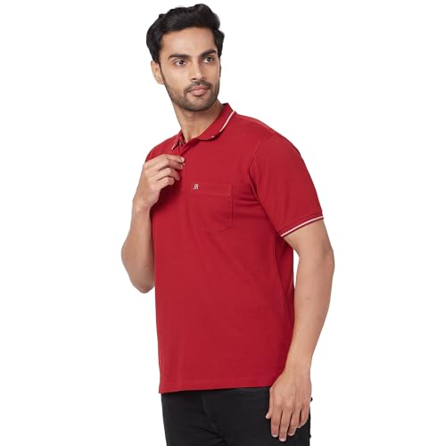 Image of Raymond Men's Modern Fit Solid Pattern Pure Cotton Half Sleeve Polo Neck Casual T-Shirt