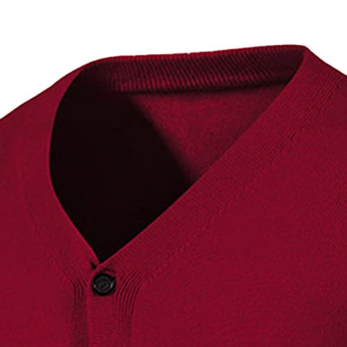 JEShifangjiusu Men's Cotton Cardigan Sweater Button Down V Neck Basic Knitted Sweater Lightweight Loose Fit Cardigan Overcoat, Wine Red, XX-Large4