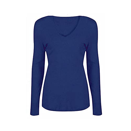 ZJ Clothes T-Shirt à Manches Longues et col en V pour Femmes - Élégant et Attrayant - Tuniques décontractées pour Femmes (Marine 24-26) Cover