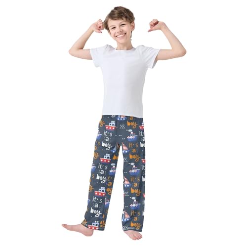 ZZXXB Cruise Ship Boys Long Pants Soft Trousers Elastic Waist Kids Lounge Bottoms with Pockets S-XL2