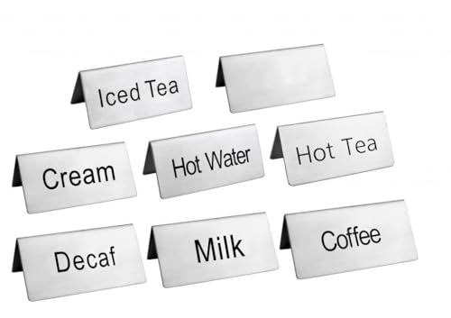 New Star Foodservice Stainless Steel Table Tent Sign (Silver (Combo), 3-Inch by 1-1/2-Inch (Set of 8))