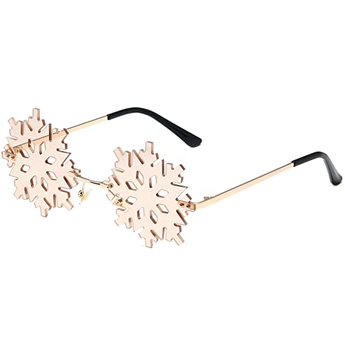 LASPOR Novelty Snowflake Shape Sunglasses for Women Men Halloween Christmas Party Glasses Prom Accessories (Champagne)