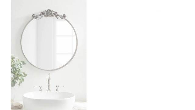 Kate and Laurel Arendahl Ornate Glam Round Mirror; 24 Inch Diameter; Gold; Dramatic Baroque Style Wall Mirror for Vintage Antique Inspired Home Decor Aesthetic