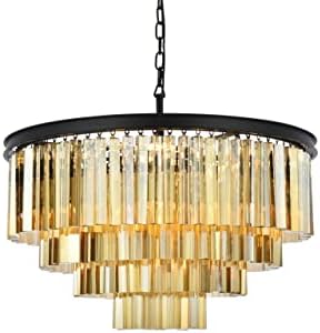 Elegant Lighting Sydney Collection 17-Light Pendant Lamp with Royal Cut Golden Teak Crystals, Mocha Brown Finish