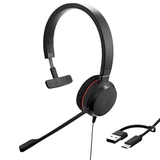 Jabra Evolve 20 Mono Headset - Microsoft Zertifizierte Kopfhörer für VoIP Softphone mit passiver Geräuschunterdrückung - USB-C/A - Schwarz