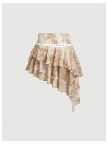 MakeMeChic Women's Layered Tiered Mini Skirt Lace Up Asymmetrical Studded Ruffle Hem Y2k Skirts2