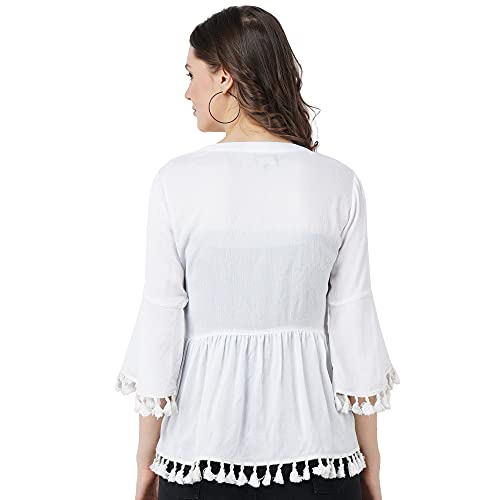 Image of AOL Women's Front Open Peplum Shrug with Tassel lace Detailing