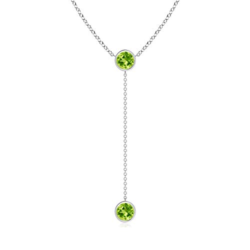 Bezel-Set Round Peridot Lariat Style Necklace in 14K White Gold (6mm Peridot)