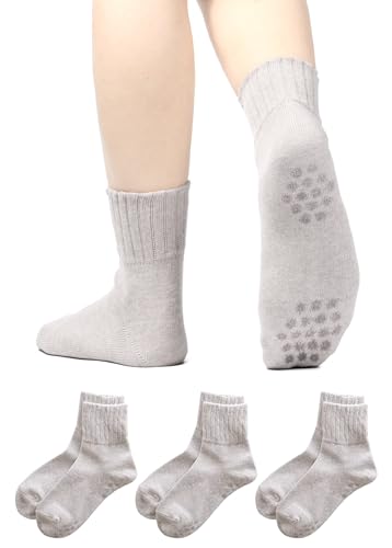 [Foot is Happy～足元に幸せを～] 履き口ゆったり 滑り止め付きソックス 靴下の名産地 奈良県産 日本製 靴下 レディース 婦人 消臭 綿100 オーガニックコットン 足首 ゆるい (22-25cm, ライトグレー 3足)