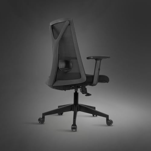 Image of Kepler Brooks Crest Office Chair for Work | 3-Year Warranty | Ergonomic Office Chair, Study Chair for Home, 1D Arms, Adjustable Lumbar, Single Lock Recliner, Heavy Duty Nylon Base (Black)