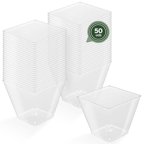 Horeca Collection - 50 Uds Bol Cuadrado Transparente 120 cc - 5,8 x 5,3 cm - Vasitos Aperitivos Plastico - Vasitos para Postres - Catering - Cuencos - Vasos - Finger Food