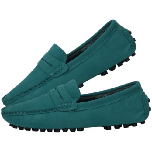 Image of ANUFER Men's Suede Leather Penny Loafers Moccasin Slippers | Breathable Leather Lining, Removable PU Insole, Lightweight Outsole, Casual & Dressy, Driving Shoes