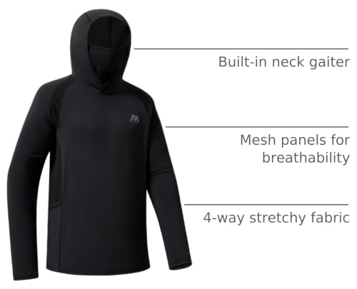 Image of Men's UPF 50+ Hoodie Shirt with Mask Long Sleeve Permanent UV Sun Protection Neck Gaiter Performance T for Outdoor