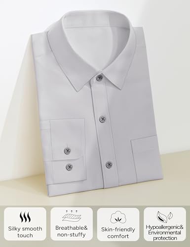 Image of Boys Long Sleeve Button-Down Dress Shirts with Tie: 2 Fabrics (Stretch /Standard) & 2 Fits (Regular /Husky)