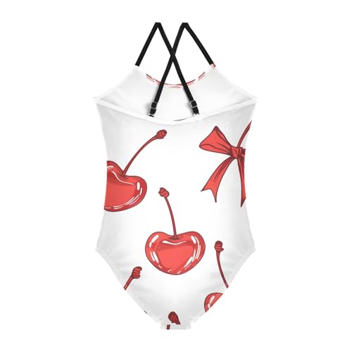 Cherry and Bow Girls Swimsuit One Piece Bathing Suit Beach Swimwear2