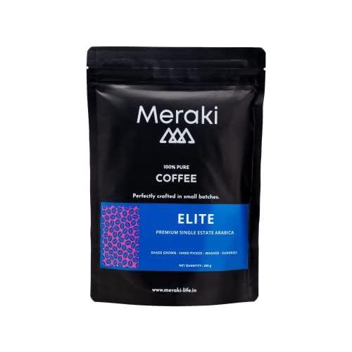 Meraki Life Elite | Single Estate Arabica Beans | Rich & flavourful Moka Pot from North Coorg Region | Medium Roasted | Malty & Sweet Chocolate Note | Pure Coffee with Orange Aroma | 200g Pack of 1
