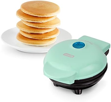 DASH Mini Maker Electric Round Griddle for Individual Pancakes, Cookies, Eggs & other on the go Breakfast, Lunch & Snacks with Indicator Light + Included Recipe Book - Aqua,4 Inch