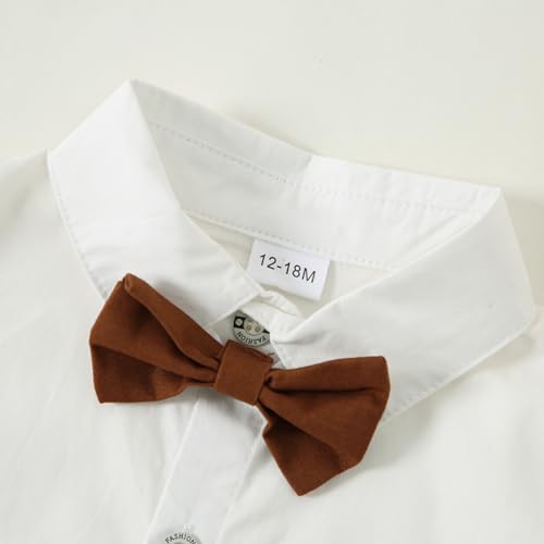 Image of YALLET Toddler Baby Boy Clothes Suit Gentleman Wedding Outfits Formal Dress Shirt+Bowtie+Suspender Pants