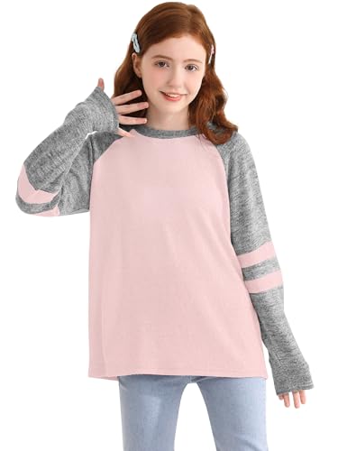 Girls Long Sleeve Shirts Striped Casual Tees Raglan Crewneck Sweatshirts Tops for 6-13 Years4