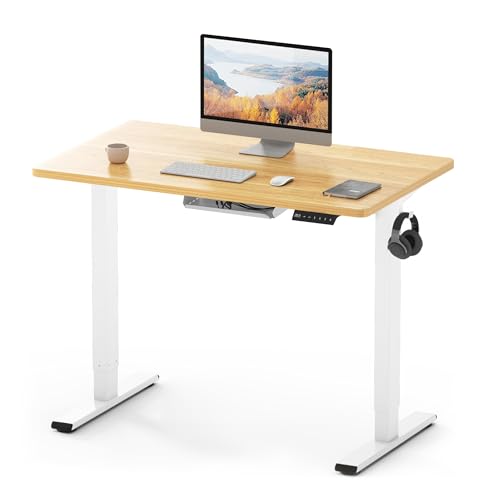 FLEXISPOT ONE PIECE Electric Standing Desk Height Adjustable Standing Desk Sit Stand Desk Adjustable Desk Stand Up Desk for Home Office (100 * 60cm White Frame+ Maple Desktop)