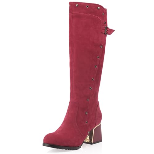 Bottes cavalières femme à talon bloc hauteur genou en similicuir noir