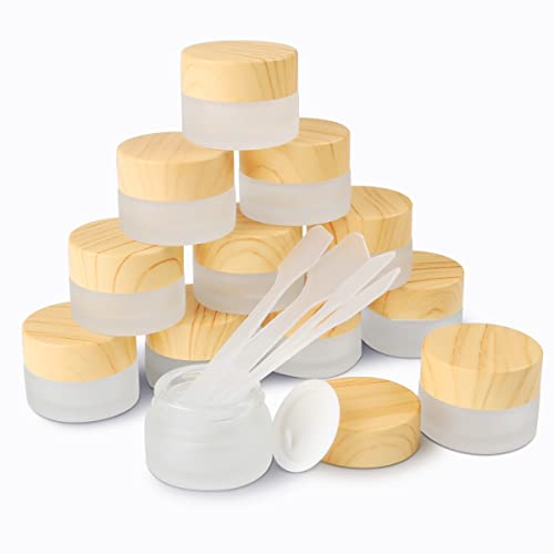 12 Pack Frosted Glass Jar Cosmetic Cream Jar Sample Jars Empty Travel Makeup Container For Cream Lotion Lip Balm Eyeshadow (5g)