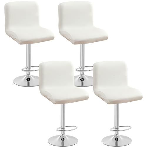 ZRCYXDW Bar Stool Covers, Waterproof PU Leather Bar Stool Chair Covers with Backs Barstool Protector Slipcovers with Elastic Bottom Washable for Swivel Barstool Chair Seat-White-4 Pack