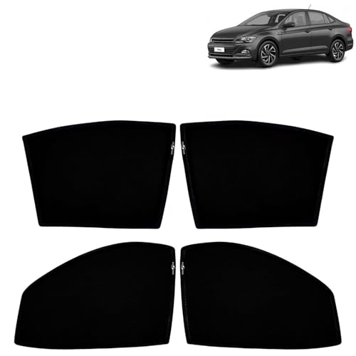 Image of KINGSWAY Car Sun Shade Curtains Only Compatible with Volkswagen Virtus (2022 Onwards) | Z-Black Fix-Type (Non-Magnetic) | UV & Heat Protection | Pack of 4 Pcs