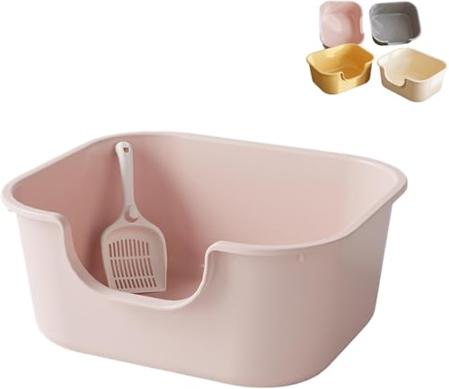 Sefoemut 猫 トイレ 猫砂盆 大型 猫用トイレ本体 オープンタイプ スコップ付き ペット用トイレ 入口低め 飛散防止 一体成形 ポータブル サンドボックス 防滴 深型 小型猫 多猫 ペットトイレ トイレ 簡易トイレ あらゆる種類の猫砂用 掃除が簡単