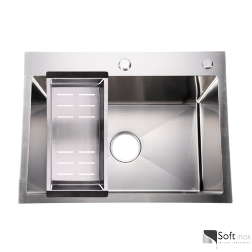 SOFTINOX Cuba Goumert de Cozinha Quadrada Acabamento Escovado Material Premium 60x45 com Kit Instala