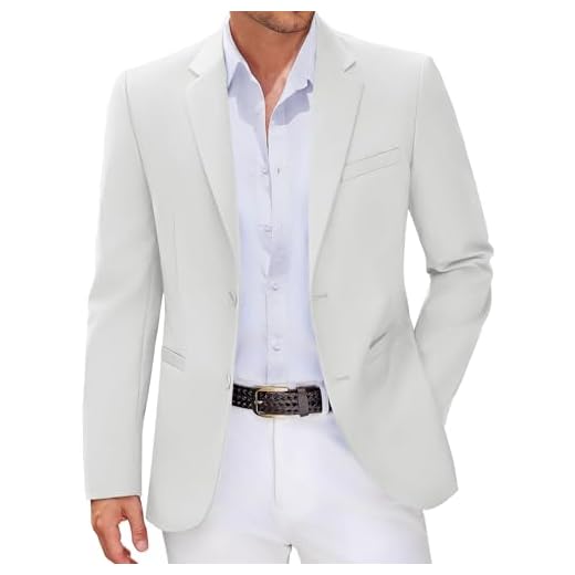 COOFANDY Men's Suit Coat Slim Fit Fashion Wedding Travel Holiday Blazer Jackets White