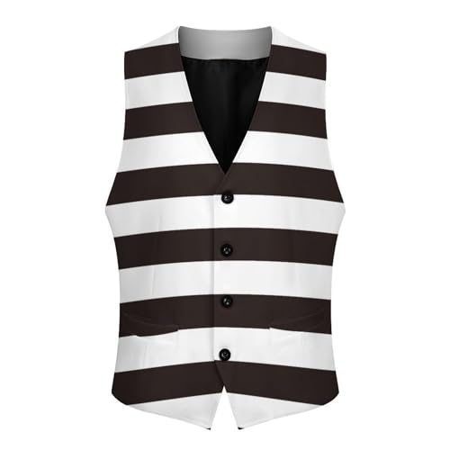 Black And White Horizontal Stripes Men's Suit Vest Slim Fit V-Ncek Waistcoat Business Casual Vest4
