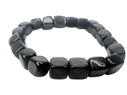 Igox Shungite Auténtica Pulsera de Piedras Tambulantes Perlas   Piedras Shungite Naturales Cristal Protección Sagrada Meditación Energía, 5 cm, Piedra