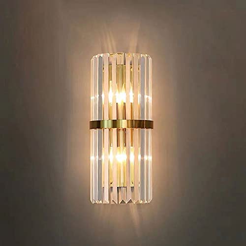Aplique de pared de cristal posmoderna y metal dorado para iluminación de dormitorio