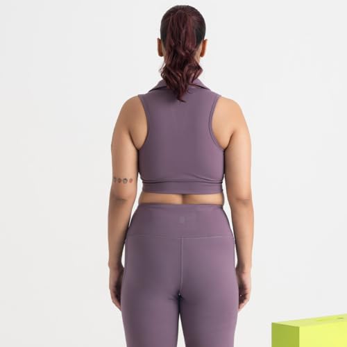 Image of HUNNIT 2 in 1 Sports Bra Crop Top - women's Polo Neck and Racerback styles with Medium Coverage, Lightly Padded, Stretchy Sports Bra perfect for Gym Workout and Sweat Wicking Fabric