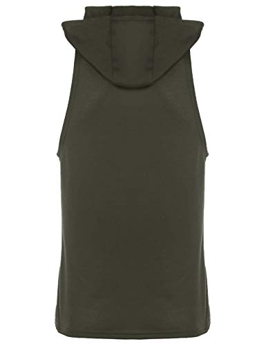 Urru Mens Fashion Sleeveless Hoodie Fitness Tank Top Pocket Army Green L #TOP3